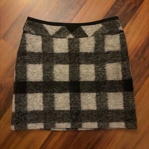 Banana Republic Heritage Plaid Wool Blend Pencil Skirt Size 10 Black Gray